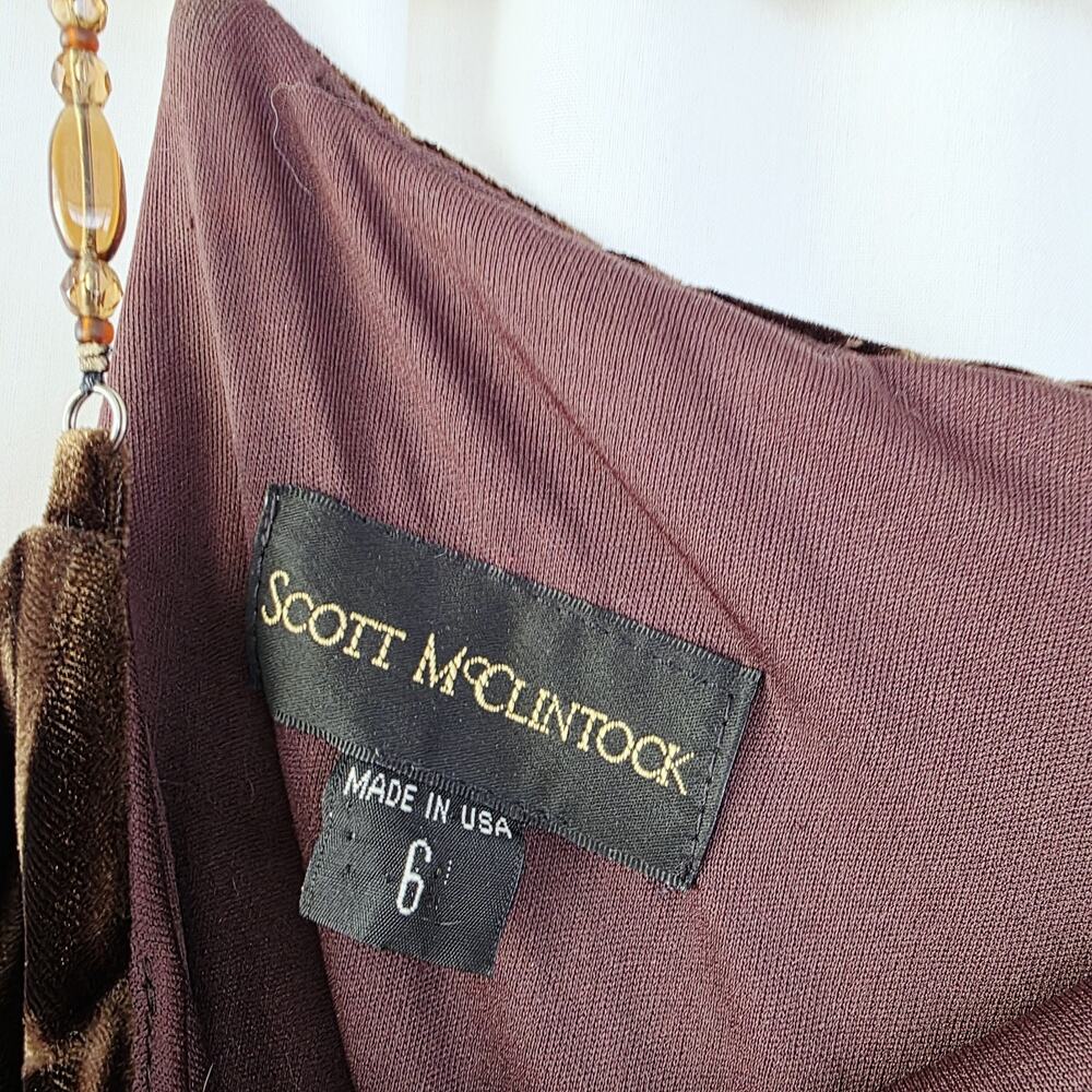 SCOTT MCCLINTOCK Brown Long Stretchy Velvet Formal Dress Size 6 Y2K Beaded Strap - Picture 8 of 13